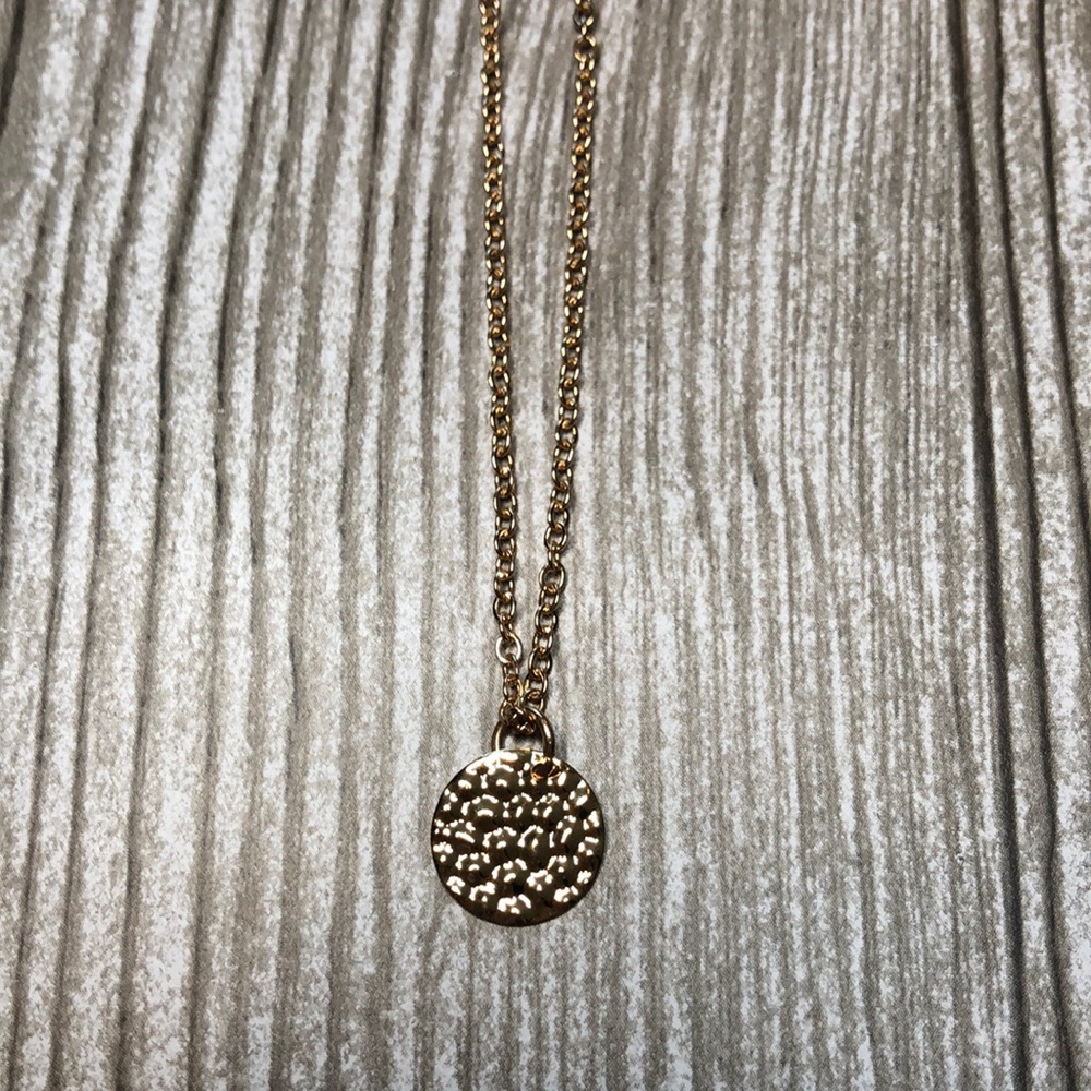 Gold Tone Stamped Circle Necklace